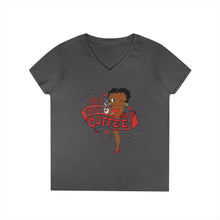 Load image into Gallery viewer, But First Coffee Shirt, Betty Boop Shirt, Coffee Lover Shirt, Betty Boop Design Womens Vneck, Cute Christmas Shirt Gift For Holiday Season