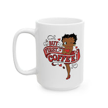 Load image into Gallery viewer, But First Coffee Mug, Betty Boop Mug, Ceramic Mug, Breakfast Mug, Coffee Lover Gift, Betty Boop Design, Holiday Gift For Her, Christmas Gift