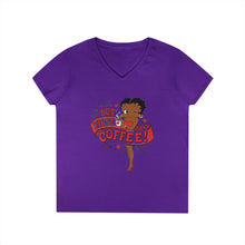 Load image into Gallery viewer, But First Coffee Shirt, Betty Boop Shirt, Coffee Lover Shirt, Betty Boop Design Womens Vneck, Cute Christmas Shirt Gift For Holiday Season