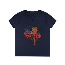 Load image into Gallery viewer, But First Coffee Shirt, Betty Boop Shirt, Coffee Lover Shirt, Betty Boop Design Womens Vneck, Cute Christmas Shirt Gift For Holiday Season