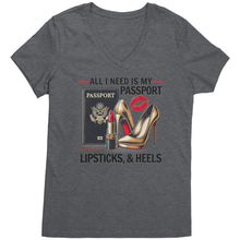 Load image into Gallery viewer, All I Need Is My Passport Vneck Shirt, Womens Travel Vneck Shirt, Traveler Shirt, Vacation Shirt, Travel Gifts, Black Friday, Christmas Gift