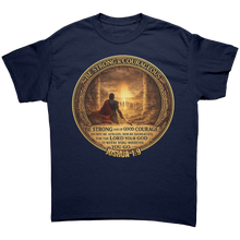 Load image into Gallery viewer, Be_Strong_and_Courageous_Shirt_Joshua_1_Navy_Front_Mockup.png_15437219