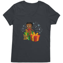 Load image into Gallery viewer, Betty Boop Christmas V-Neck Shirt, Feeling Jolly Shirt, Betty Boop Shirt, Betty Boop Vneck, Holiday Gift Christmas Gift For Her Graphic Tee