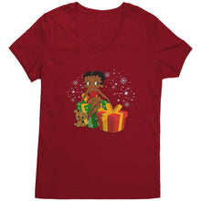 Load image into Gallery viewer, Betty Boop Christmas V-Neck Shirt, Feeling Jolly Shirt, Betty Boop Shirt, Betty Boop Vneck, Holiday Gift Christmas Gift For Her Graphic Tee