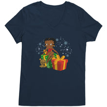 Load image into Gallery viewer, Betty Boop Christmas V-Neck Shirt, Feeling Jolly Shirt, Betty Boop Shirt, Betty Boop Vneck, Holiday Gift Christmas Gift For Her Graphic Tee
