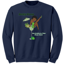 Load image into Gallery viewer, Betty_Boop_Crewneck_Sweatshirt_St_Patri_Navy_Mockup.png