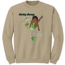 Load image into Gallery viewer, Betty_Boop_Crewneck_Sweatshirt_St_Patri_Sand_Mockup.png