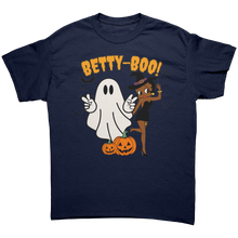 Load image into Gallery viewer, Betty_Boop_Halloween_T-Shirt_Cute_Pumpk_Navy_Front_Mockup.png