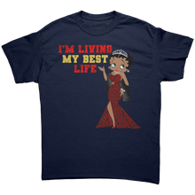 Load image into Gallery viewer, Betty_Boop_Im_Living_My_Best_Life_Shi_Navy_Front_Mockup.png