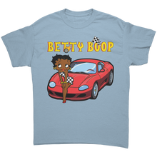 Load image into Gallery viewer, Betty_Boop_Shirt_Drag_Racing_Shirt_Car_Light_Blue_Front_Mockup.png