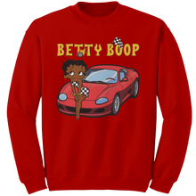 Load image into Gallery viewer, Betty_Boop_Sweatshirt_Drag_Racing_Shirt_Red_Mockup.png