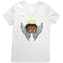 Load image into Gallery viewer, Betty Boop Vneck, Funny Betty Boop Shirt, Black Betty Boop Tshirt, Christmas Shirt, Womens Clothing, Angel Design Christmas Gifts For Her