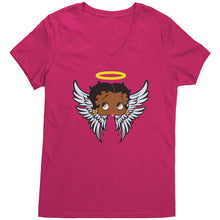 Load image into Gallery viewer, Betty Boop Vneck, Funny Betty Boop Shirt, Black Betty Boop Tshirt, Christmas Shirt, Womens Clothing, Angel Design Christmas Gifts For Her