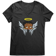 Load image into Gallery viewer, Betty Boop Vneck, Funny Betty Boop Shirt, Black Betty Boop Tshirt, Christmas Shirt, Womens Clothing, Angel Design Christmas Gifts For Her