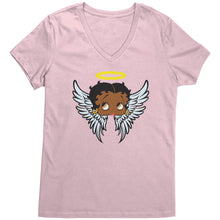 Load image into Gallery viewer, Betty Boop Vneck, Funny Betty Boop Shirt, Black Betty Boop Tshirt, Christmas Shirt, Womens Clothing, Angel Design Christmas Gifts For Her