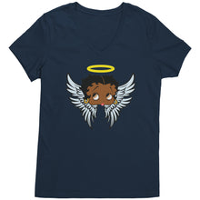 Load image into Gallery viewer, Betty Boop Vneck, Funny Betty Boop Shirt, Black Betty Boop Tshirt, Christmas Shirt, Womens Clothing, Angel Design Christmas Gifts For Her