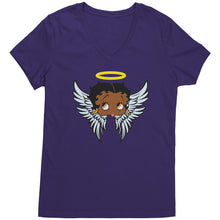 Load image into Gallery viewer, Betty Boop Vneck, Funny Betty Boop Shirt, Black Betty Boop Tshirt, Christmas Shirt, Womens Clothing, Angel Design Christmas Gifts For Her