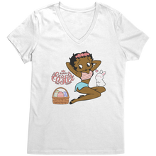 Load image into Gallery viewer, Betty_Boop_Vneck_Shirt_Easter_Shirt_Ea_Bright_White_Mockup.png