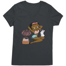 Load image into Gallery viewer, Betty_Boop_Vneck_Shirt_Easter_Shirt_Ea_Charcoal_Mockup.png