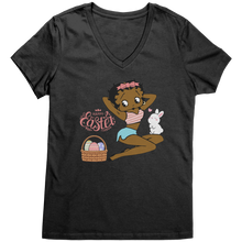 Load image into Gallery viewer, Betty_Boop_Vneck_Shirt_Easter_Shirt_Ea_Jet_Black_Mockup.png