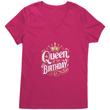 Load image into Gallery viewer, Queen of the Birthday Girl Ladies V-Neck - T-Shirt