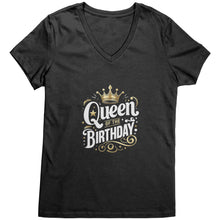 Load image into Gallery viewer, Queen of the Birthday Girl Ladies V-Neck - T-Shirt