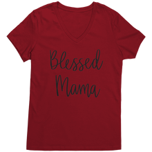 Load image into Gallery viewer, Blessed_Mom_Vneck_Mom_Shirt_Mom_Tshirt_Classic_Red_Mockup.png