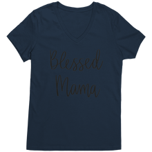 Load image into Gallery viewer, Blessed_Mom_Vneck_Mom_Shirt_Mom_Tshirt_New_Navy_Mockup.png