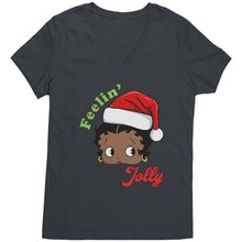 Load image into Gallery viewer, Christmas Betty Boop Vneck, Feeling Jolly Shirt, Betty Boop Tshirt Christmas Gifts Betty Boop Christmas Shirt, Betty Boop Christmas Vneck