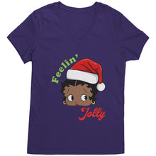 Load image into Gallery viewer, Christmas Betty Boop Vneck, Feeling Jolly Shirt, Betty Boop Tshirt Christmas Gifts Betty Boop Christmas Shirt, Betty Boop Christmas Vneck