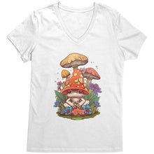 Load image into Gallery viewer, Cottagecore Vneck Shirt, Mushroom Cottagecore Womens Vneck, Goblincore Shirt, Cottagecore Shirt, Mushroom Shirt Womens Clothing Gift For Her