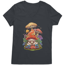 Load image into Gallery viewer, Cottagecore Vneck Shirt, Mushroom Cottagecore Womens Vneck, Goblincore Shirt, Cottagecore Shirt, Mushroom Shirt Womens Clothing Gift For Her