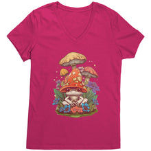Load image into Gallery viewer, Cottagecore Vneck Shirt, Mushroom Cottagecore Womens Vneck, Goblincore Shirt, Cottagecore Shirt, Mushroom Shirt Womens Clothing Gift For Her