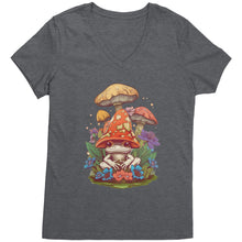 Load image into Gallery viewer, Cottagecore Vneck Shirt, Mushroom Cottagecore Womens Vneck, Goblincore Shirt, Cottagecore Shirt, Mushroom Shirt Womens Clothing Gift For Her