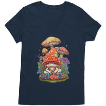 Load image into Gallery viewer, Cottagecore Vneck Shirt, Mushroom Cottagecore Womens Vneck, Goblincore Shirt, Cottagecore Shirt, Mushroom Shirt Womens Clothing Gift For Her
