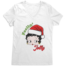 Load image into Gallery viewer, Feeling Jolly Shirt, Cute Betty Boop Vneck, Betty Boop Christmas Shirt, Betty Boop Womens Vneck, Christmas Gifts For Her Womens Clothing