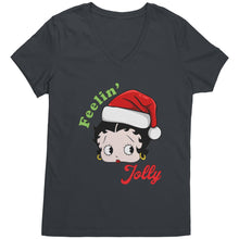 Load image into Gallery viewer, Feeling Jolly Shirt, Cute Betty Boop Vneck, Betty Boop Christmas Shirt, Betty Boop Womens Vneck, Christmas Gifts For Her Womens Clothing