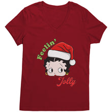 Load image into Gallery viewer, Feeling Jolly Shirt, Cute Betty Boop Vneck, Betty Boop Christmas Shirt, Betty Boop Womens Vneck, Christmas Gifts For Her Womens Clothing