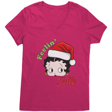 Load image into Gallery viewer, Feeling Jolly Shirt, Cute Betty Boop Vneck, Betty Boop Christmas Shirt, Betty Boop Womens Vneck, Christmas Gifts For Her Womens Clothing