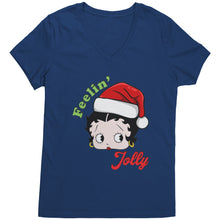 Load image into Gallery viewer, Feeling Jolly Shirt, Cute Betty Boop Vneck, Betty Boop Christmas Shirt, Betty Boop Womens Vneck, Christmas Gifts For Her Womens Clothing