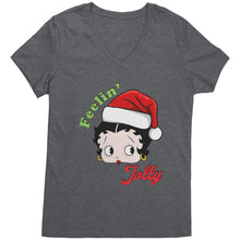 Load image into Gallery viewer, Feeling Jolly Shirt, Cute Betty Boop Vneck, Betty Boop Christmas Shirt, Betty Boop Womens Vneck, Christmas Gifts For Her Womens Clothing
