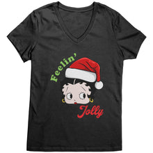 Load image into Gallery viewer, Feeling Jolly Shirt, Cute Betty Boop Vneck, Betty Boop Christmas Shirt, Betty Boop Womens Vneck, Christmas Gifts For Her Womens Clothing
