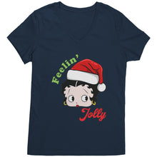 Load image into Gallery viewer, Feeling Jolly Shirt, Cute Betty Boop Vneck, Betty Boop Christmas Shirt, Betty Boop Womens Vneck, Christmas Gifts For Her Womens Clothing