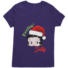 Load image into Gallery viewer, Feeling Jolly Shirt, Cute Betty Boop Vneck, Betty Boop Christmas Shirt, Betty Boop Womens Vneck, Christmas Gifts For Her Womens Clothing