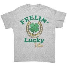Load image into Gallery viewer, Feeling_Lucky_Vibes_Shirt_St_Patricks_D_Ash_Grey_Front_Mockup.png