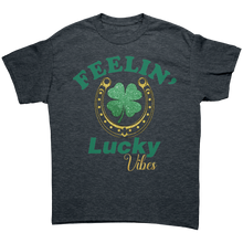 Load image into Gallery viewer, Feeling_Lucky_Vibes_Shirt_St_Patricks_D_Dark_Heather_Mockup.png