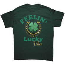 Load image into Gallery viewer, Feeling_Lucky_Vibes_Shirt_St_Patricks_D_Forest_Green_Mockup.png