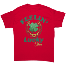 Load image into Gallery viewer, Feeling_Lucky_Vibes_Shirt_St_Patricks_D_Red_Front_Mockup.png