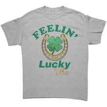 Load image into Gallery viewer, Feeling_Lucky_Vibes_Shirt_St_Patricks_D_Sport_Grey_Front_Mockup.png