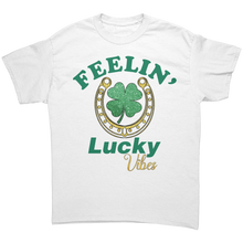 Load image into Gallery viewer, Feeling_Lucky_Vibes_Shirt_St_Patricks_D_White_Front_Mockup.png